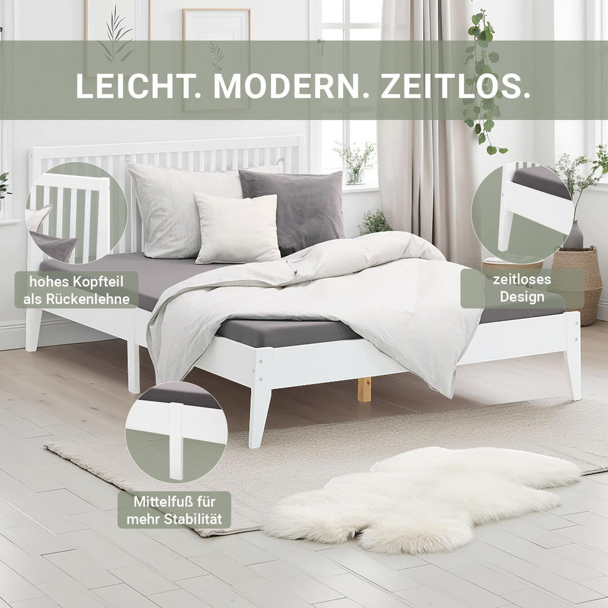 BETT 140/200 cm weiß Kopfteil - Weiß, Holz (140/200cm) - Homestyle4u