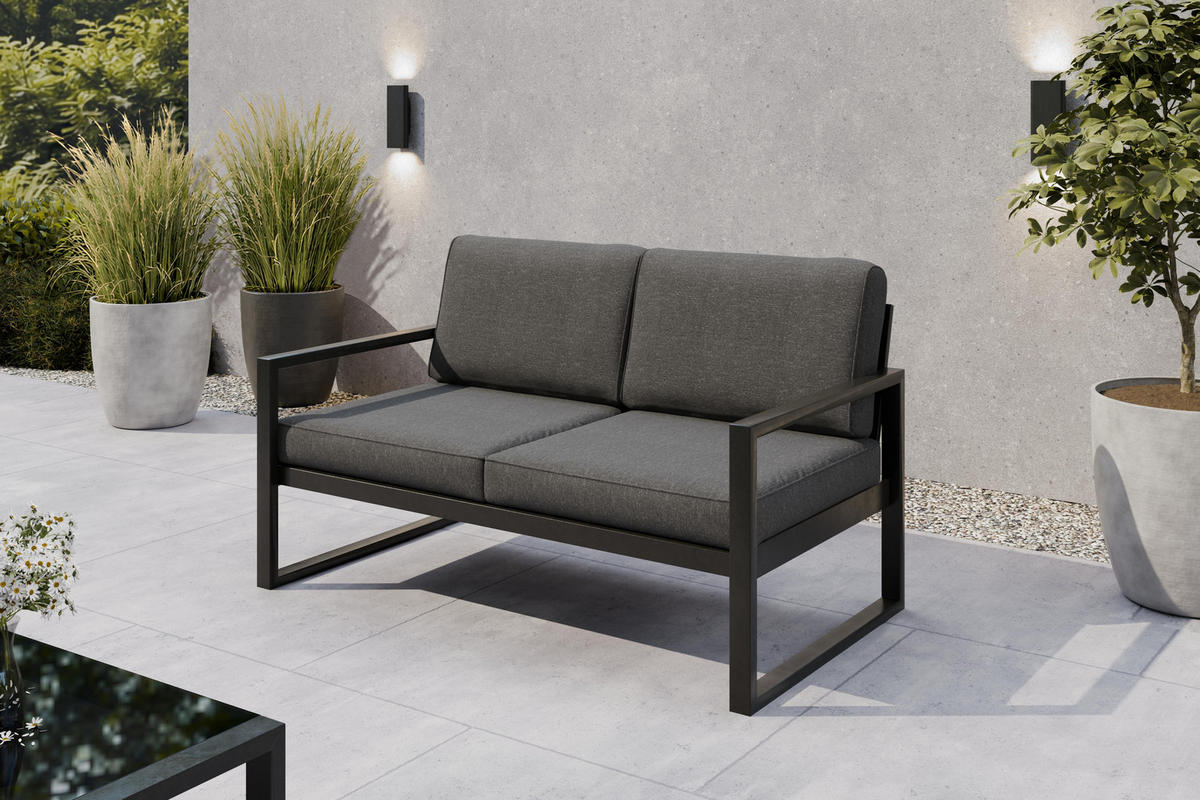 GARTENSET Madera für 6 Personen Balkonmöbel Aluminium Terassenmöbel Sitzbank, 4-tlg. Tisch schwarz, dunkelgrau - Dunkelgrau/Schwarz, Kunststoff/Metall - Margaret Hadas24
