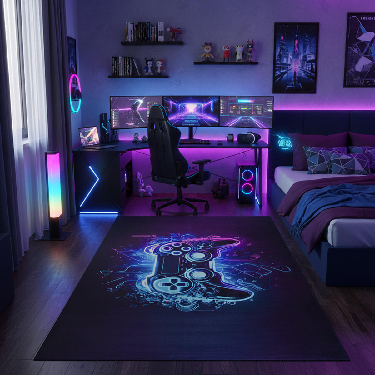 KINDERTEPPICH Gara Lesto Mazovia 160x230cm Schwarz Gaming Kurzflor - Schwarz, Textil (160/230cm) - Mazovia