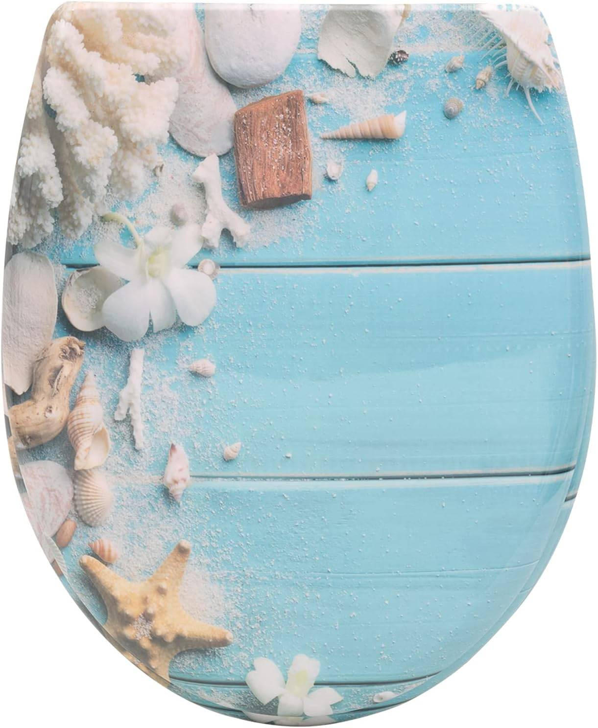 TOILETTENDECKEL mit Absenkautomatik, einfache Montage, Oval - Blau/Weiß, Kunststoff (37/2.51/47cm) - Woltu