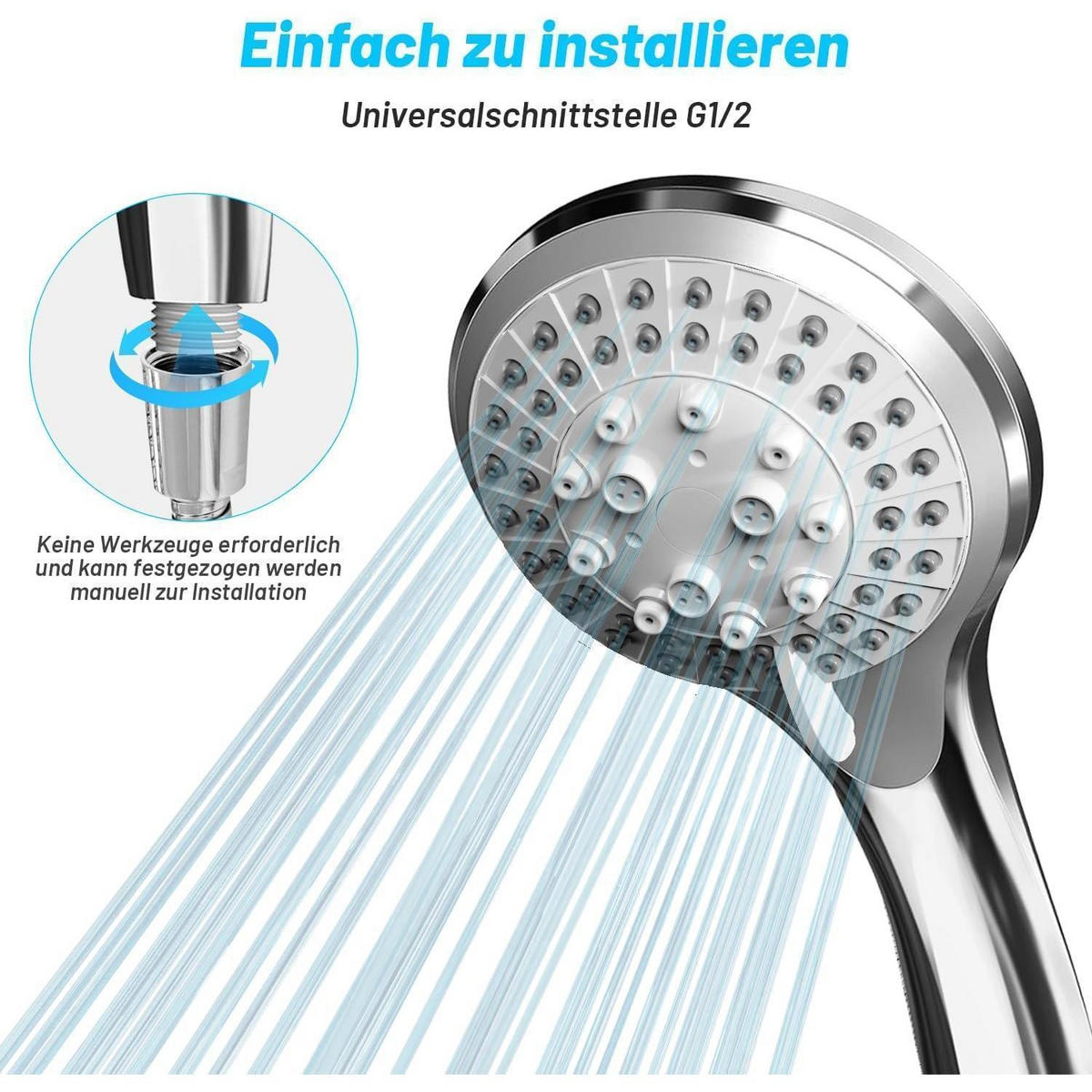 HANDBRAUSE mit 5 Strahlarten Silber - Silberfarben, Kunststoff (5.8/12.7/25cm)