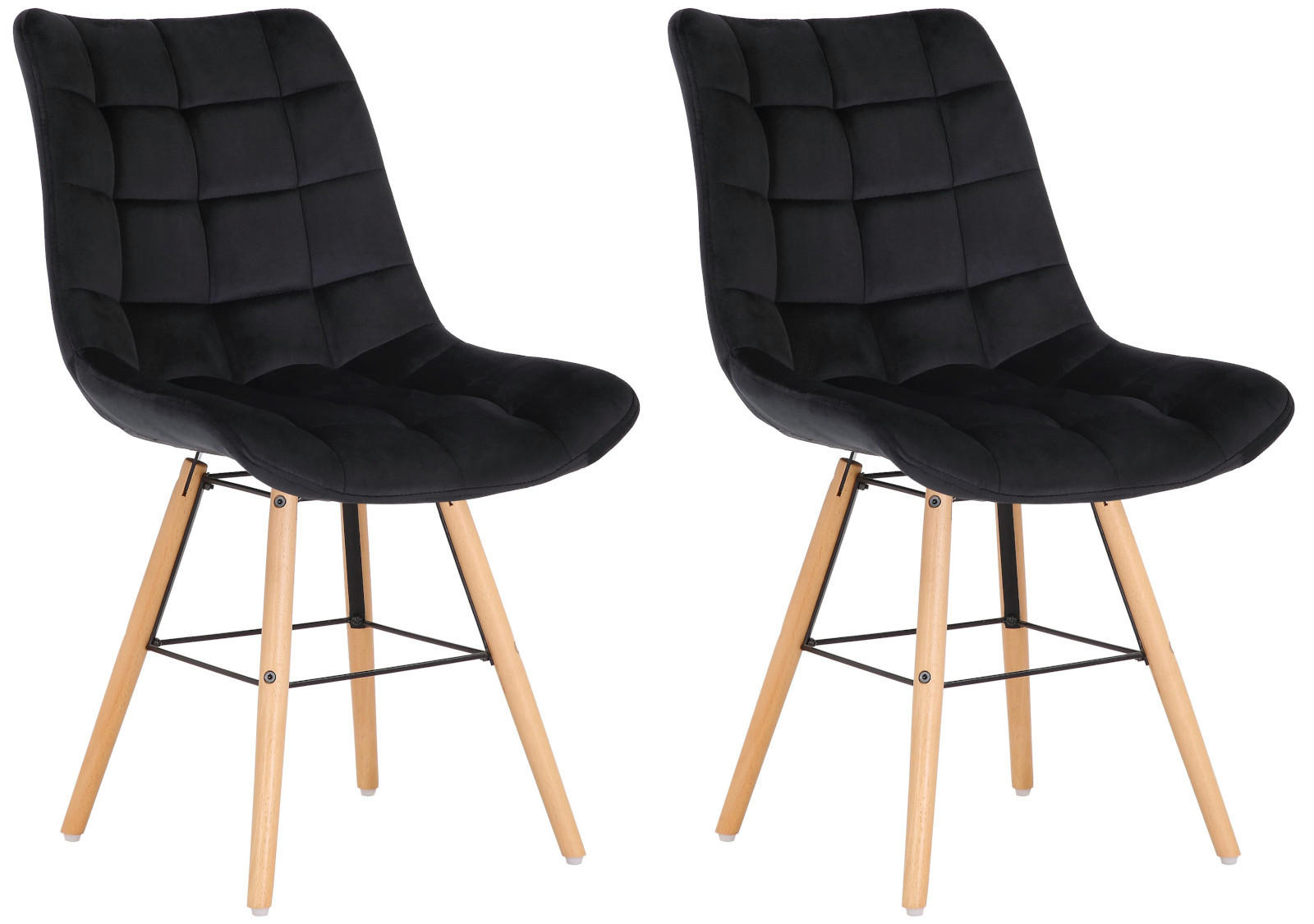 STUHL 2er Set Samt schwarz - Eukalyptusholzfarben/Schwarz, Holz/Textil (46/82/60cm) - CLP