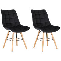 STUHL 2er Set Samt schwarz - Eukalyptusholzfarben/Schwarz, Holz/Textil (46/82/60cm) - CLP