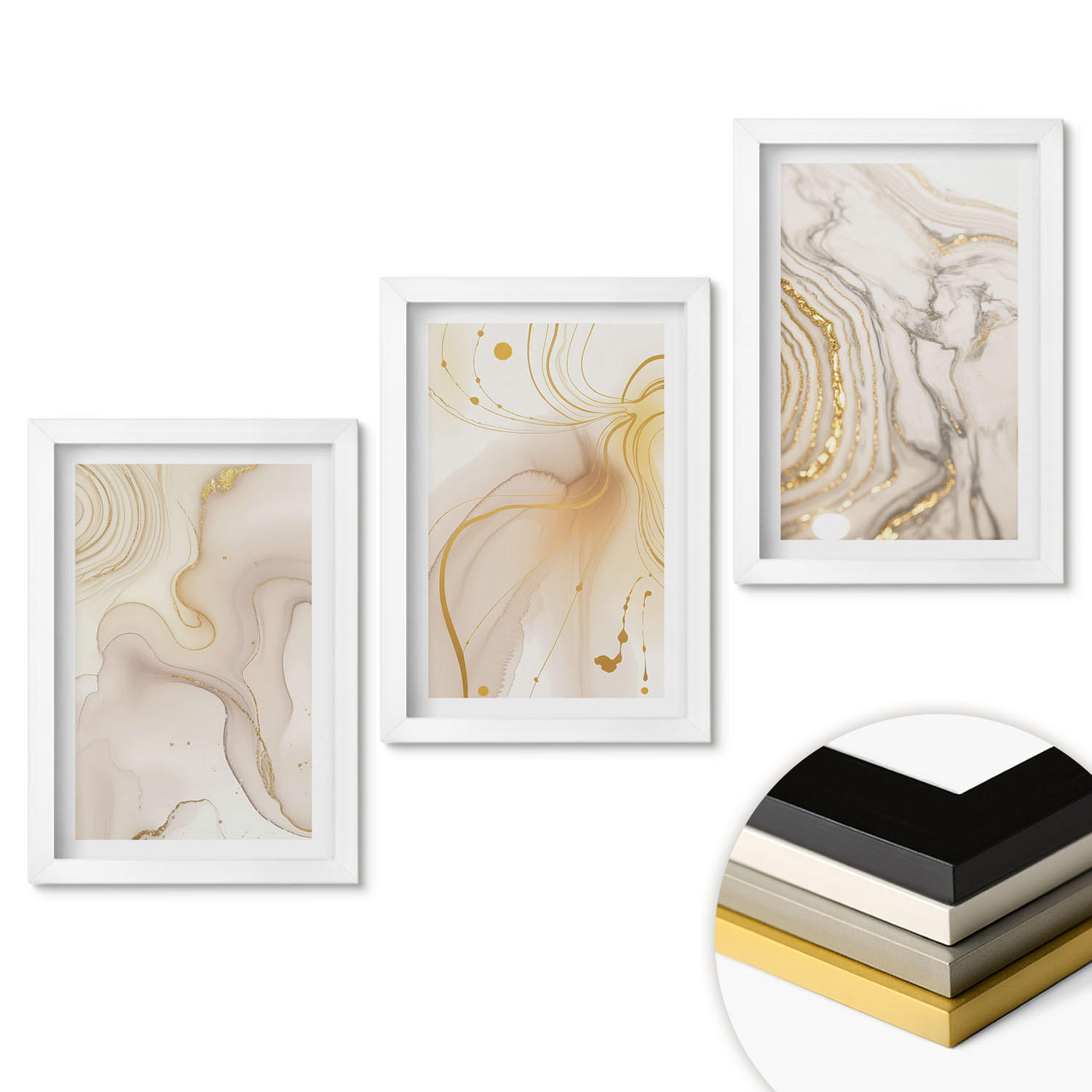 WANDBILDER 3er-Set - 20x30 cm Weißer Rahmen - Subtile abstrakte Muster - Weiß, Kunststoff (20/30cm) - ArtPrintCave