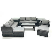 GARTENMÖBEL-SET COUCHTISCH SESSEL SOFA mit HOCKER Polyrattan Dunkelgrau Gemischt 9-Sitzer - Dunkelgrau/Grau, Glas/Kunststoff - Fimous