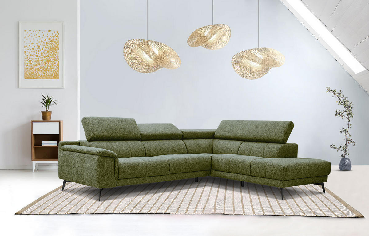 ECKSOFA FIERO 5-Sitzer, olivgrün - Schwarz/Olivgrün, Holzwerkstoff/Textil (290/228cm) - Courtois Laville