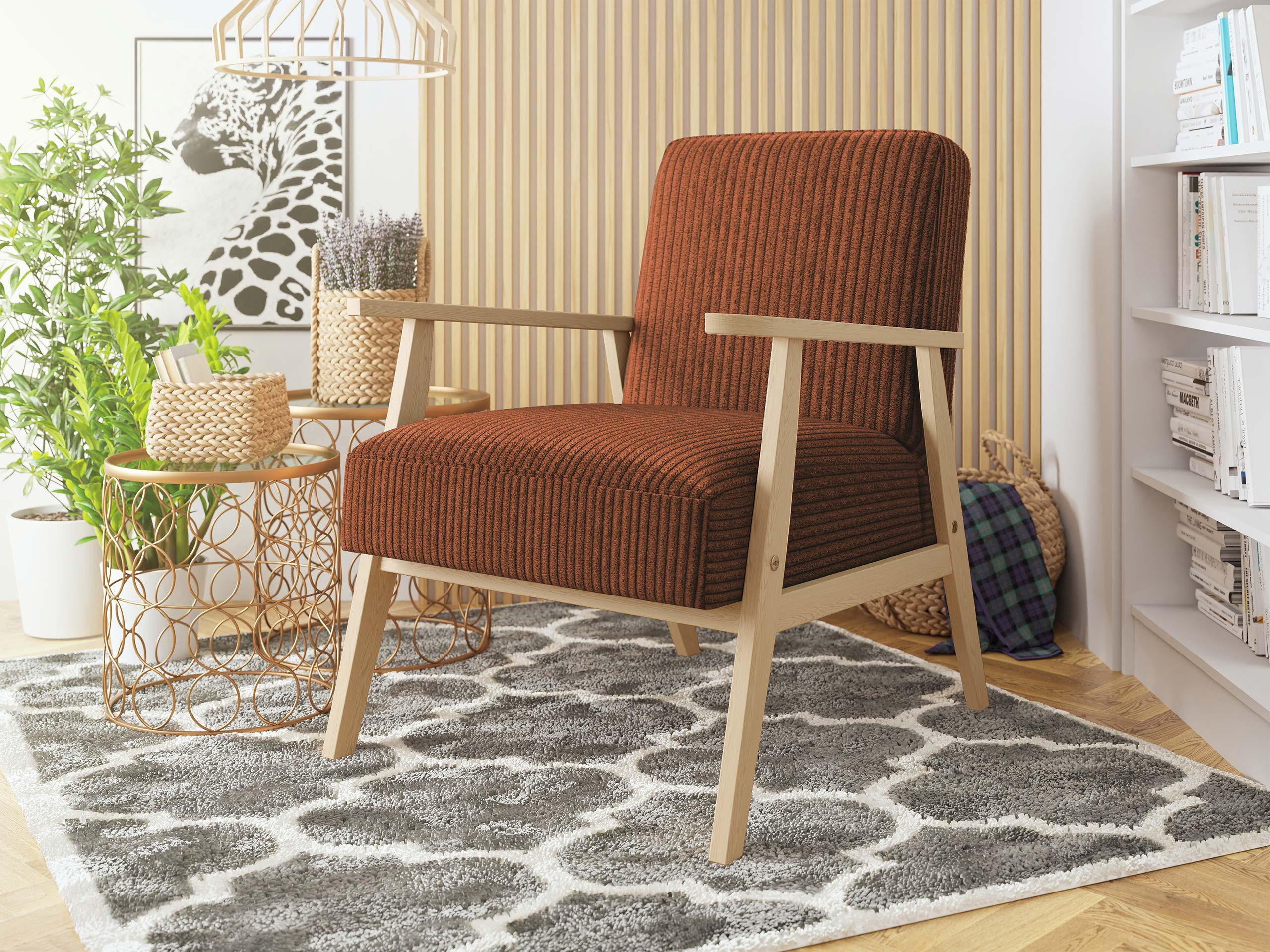 SESSEL Retro Cord - Hellgrau/Naturfarben, Holz/Textil (59/76/67cm) - MIRJAN24