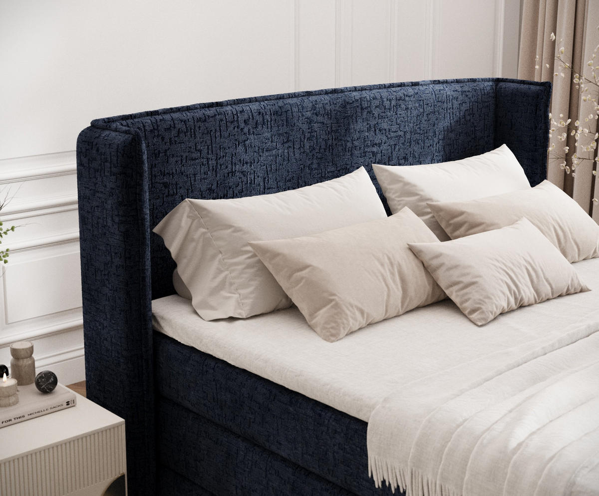 BOXSPRINGBETT Freeland Marineblau 140/200 cm mit Matratze und Topper - Schwarz/Dunkelblau, Holz/Holzwerkstoff (140/200cm) - Maison de Reve