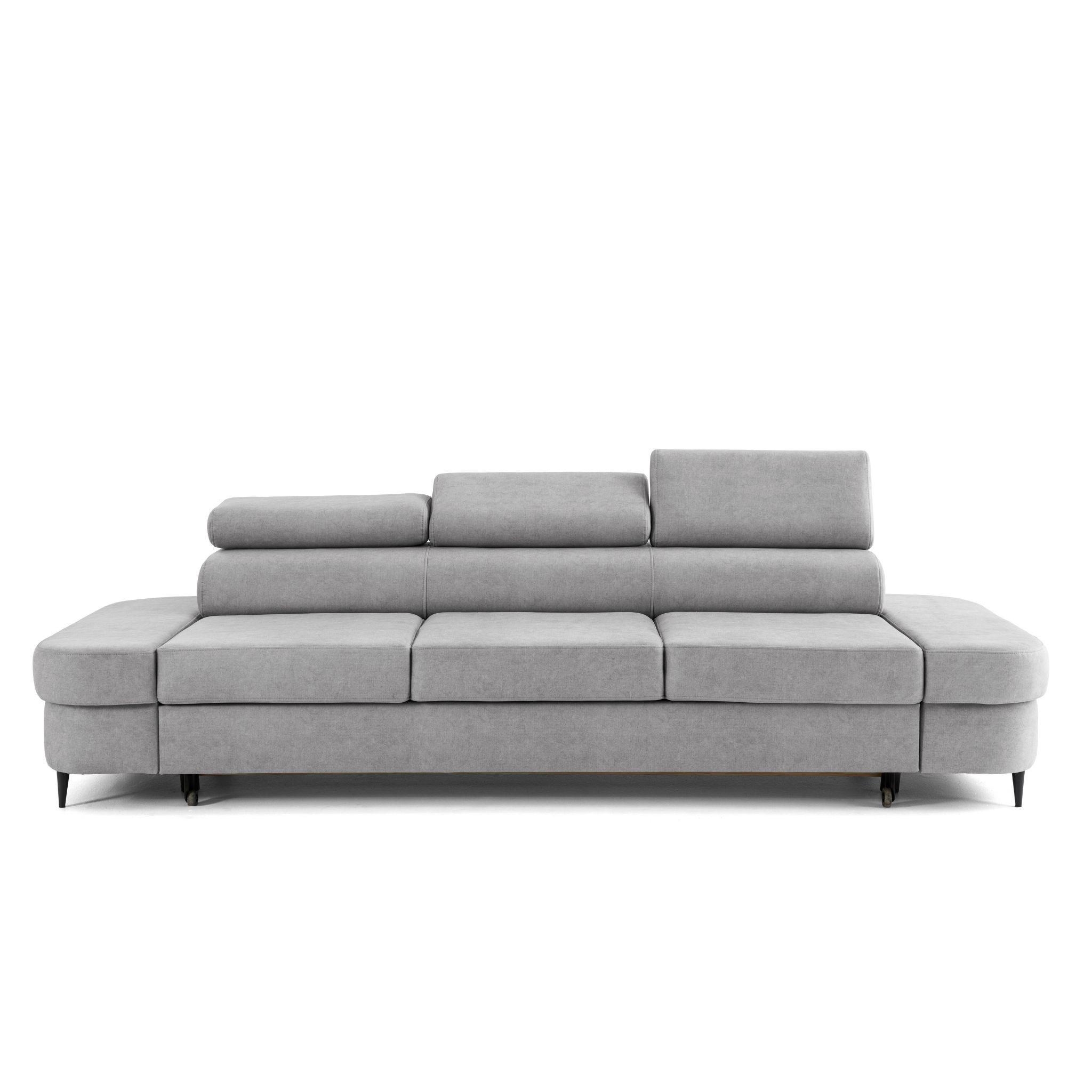 3-SITZER Sofa PRIAM mit Schlaffunktion 125x277 Velours Hellgrau - Hellgrau/Schwarz, Holz/Textil (278/95/102cm) - Muffo