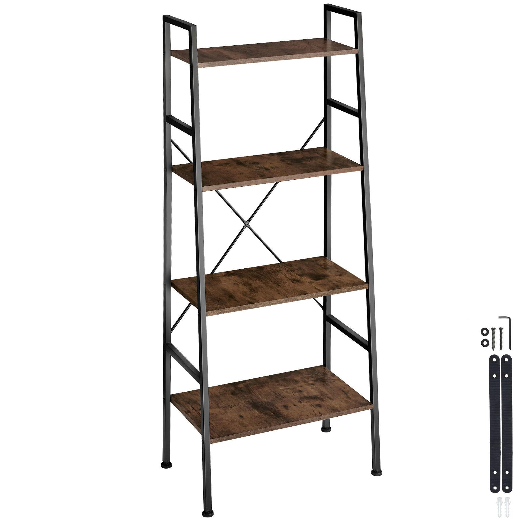LEITERREGAL Liverpool,inklusive Kippschutz, 61,5 x 36,5 x 150 cm,Industrial Holz dunkel, rustikal - Rostfarben, Holz (36.5/150/61.5cm) - tectake