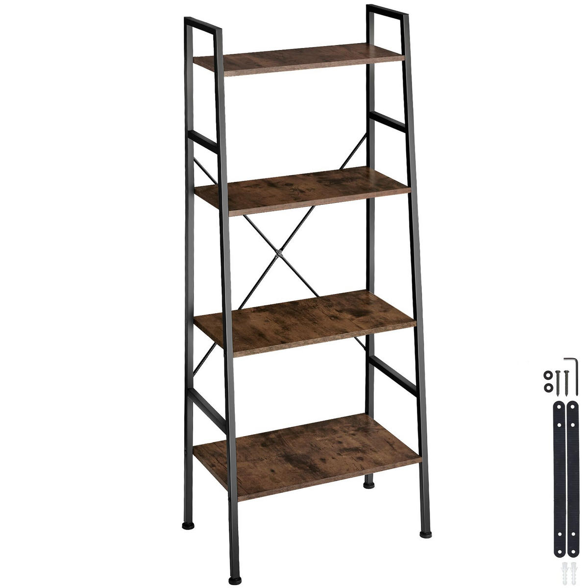 LEITERREGAL Liverpool,inklusive Kippschutz, 61,5 x 36,5 x 150 cm,Industrial Holz dunkel, rustikal - Rostfarben, Holz (36.5/150/61.5cm) - tectake