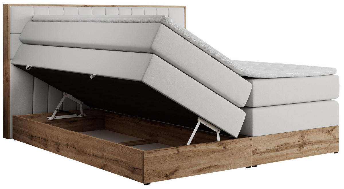 BOXSPRINGBETT AMORE KING 200/200 Weiß Kunstleder - H3 - Weiß, Holz/Textil (200/200cm) - MKS