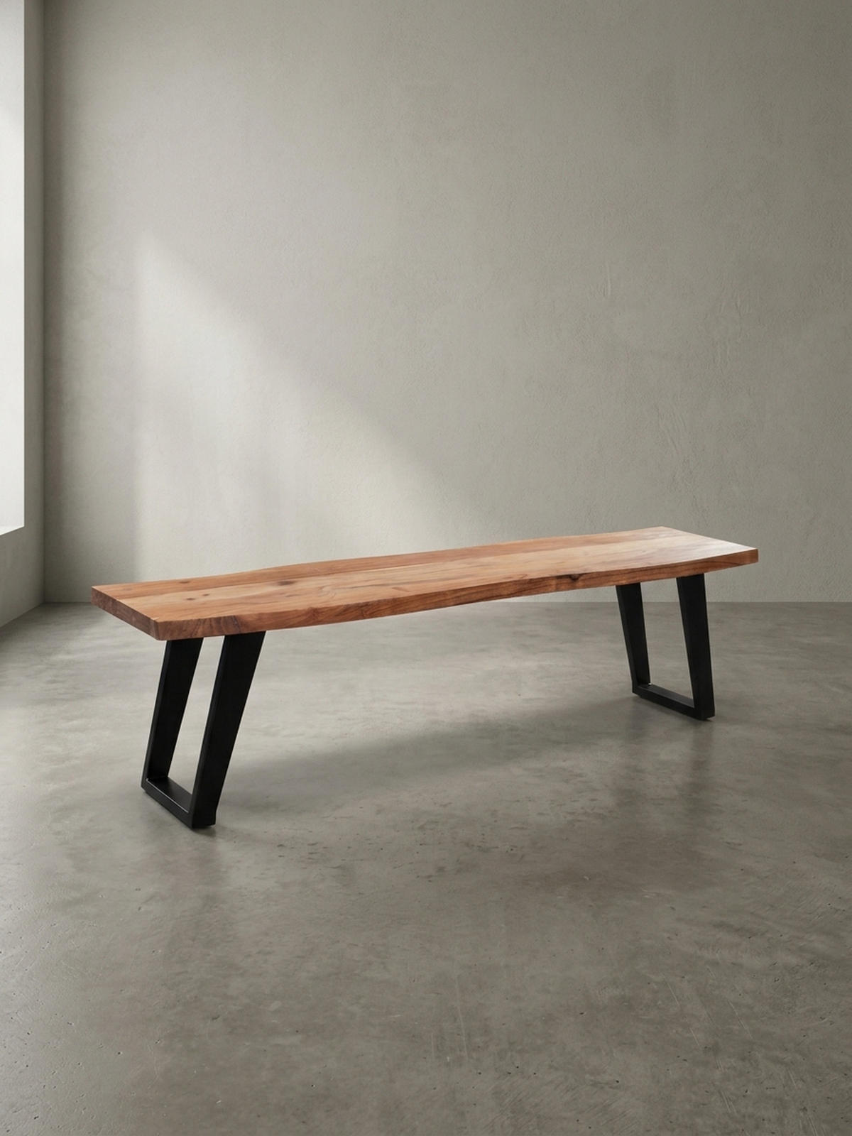 ESSZIMMERBANK Massivholz Metall Baumkante U-Beine, Akazie 160x40x46 cm - Schwarz/Braun, Holz/Metall (160/46/40cm) - KADIMA DESIGN
