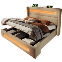 DOPPELBETT 160X200 cm mit LED USB Typ C - Beige, Holz (160/200cm) - FLIEKS