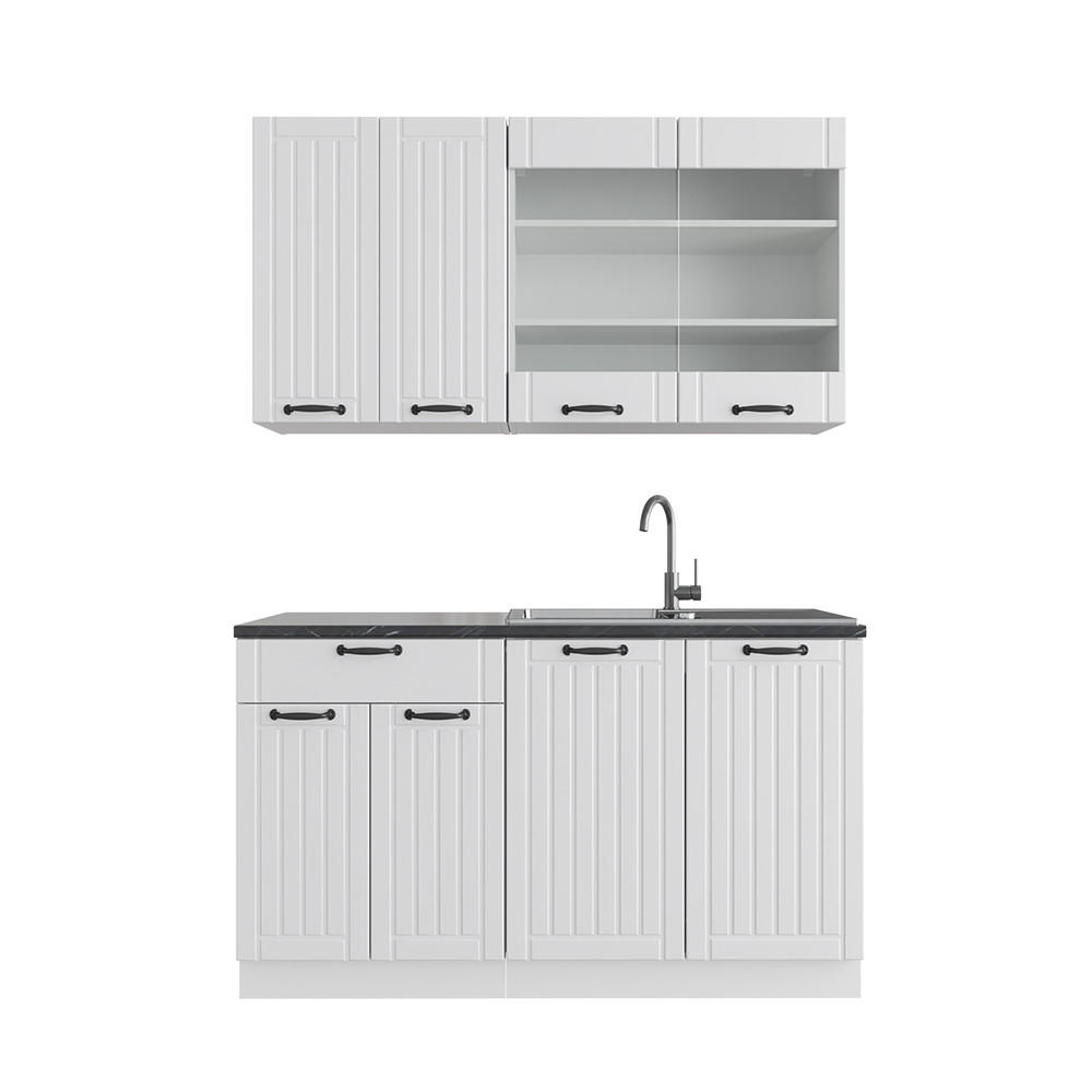 SINGLEKÜCHE Fame-Line Weiß Landhaus/Weiß 140 cm, AP Anthrazit - Creme/Weiß, Holzwerkstoff (140/81.6/60cm) - Vicco