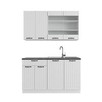 SINGLEKÜCHE Fame-Line Weiß Landhaus/Weiß 140 cm, AP Anthrazit - Creme/Weiß, Holzwerkstoff (140/81.6/60cm) - Vicco