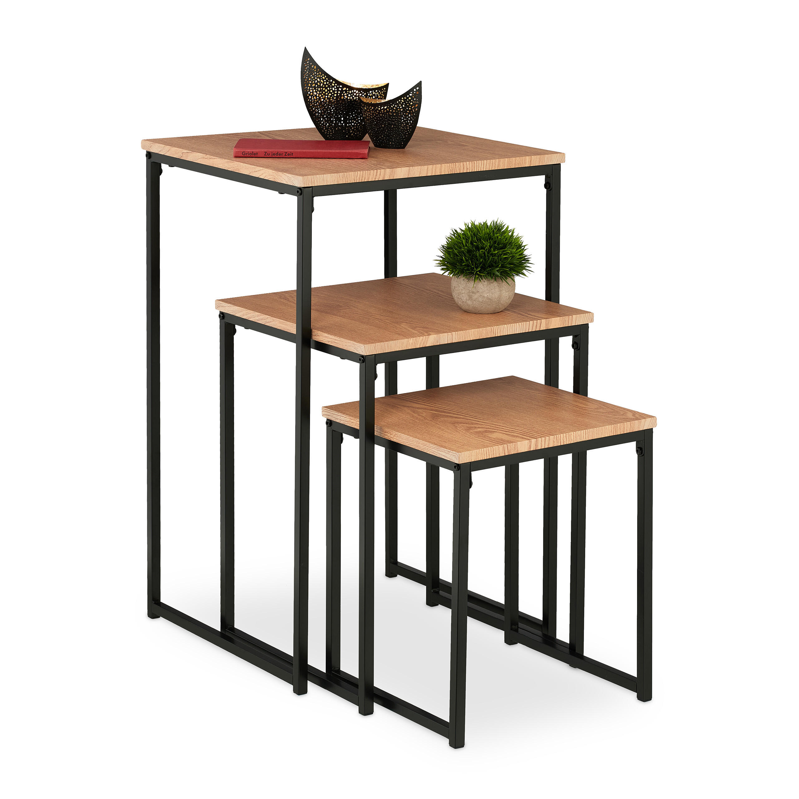 3XBEISTELLTISCH - Hellbraun, Holzwerkstoff/Kunststoff (46/46/76cm) - Relaxdays