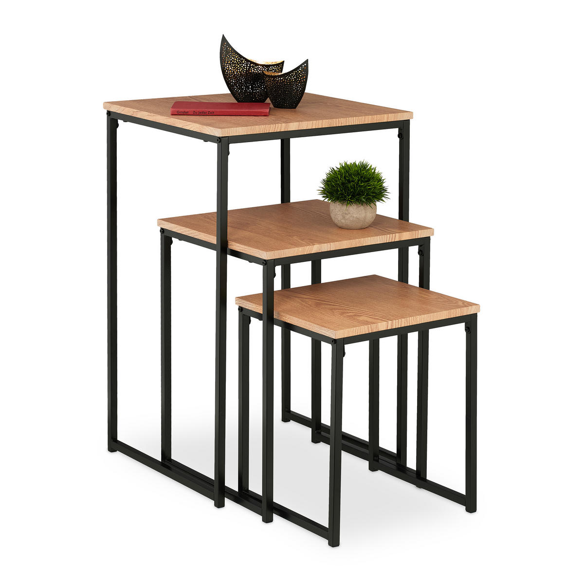 3XBEISTELLTISCH - Hellbraun, Holzwerkstoff/Kunststoff (46/46/76cm) - Relaxdays