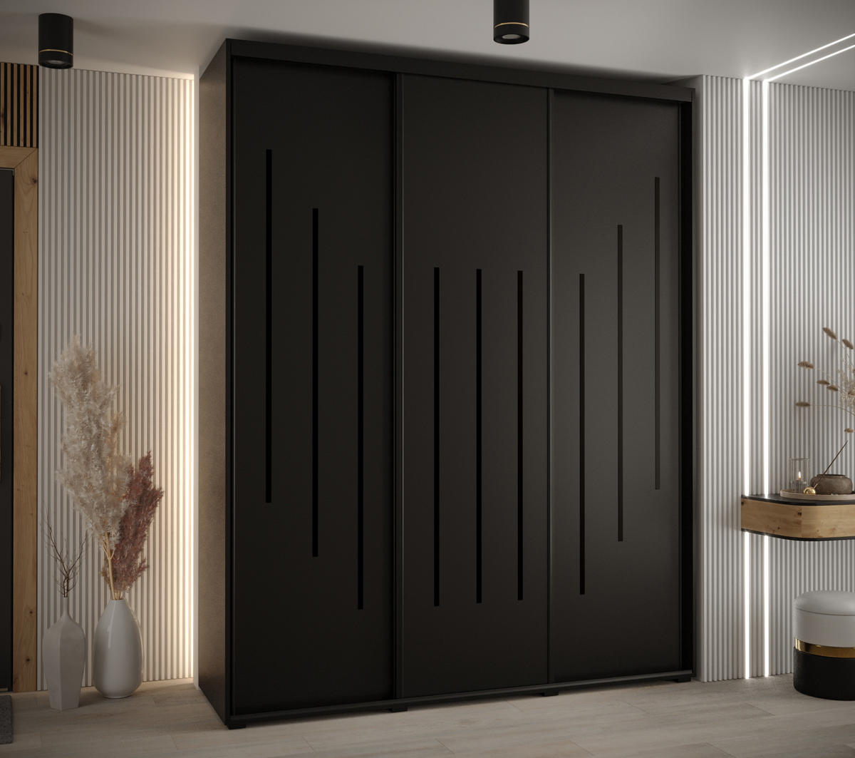 SCHWEBETÜRENSCHRANK 235,2/200/60 3-türig - Schwarz, Holz/Metall (200/235/60cm) - Abiks Möbel