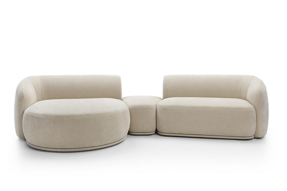ECKSOFA Nobis Beige, Modulares Sofa mit abgerundeter Seite und Dreieckspouffe, linke seite - Beige, Holzwerkstoff/Textil (357/147cm) - Bettso