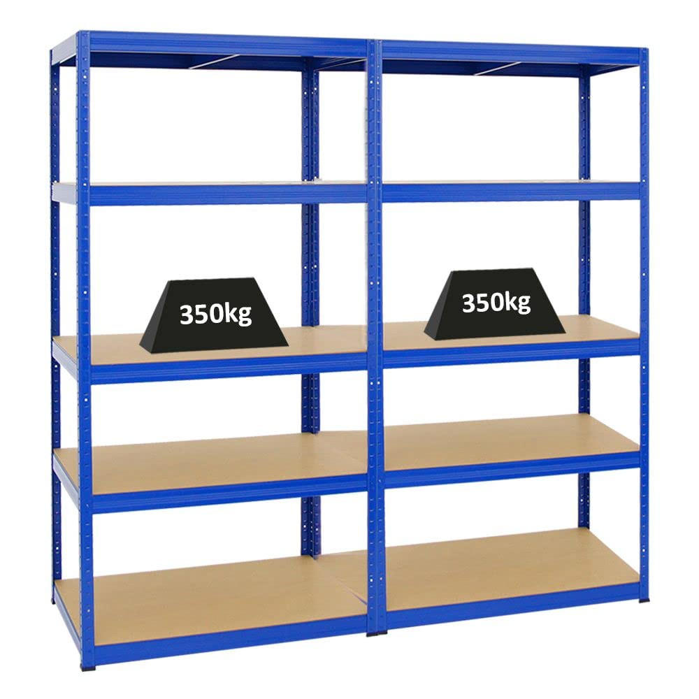 SCHWERLASTREGAL Slim Elephant M 2er-Set mit 2x 180x90x60 cm 5 Ebenen Fachlast 350 kg Blau - Blau, Metall (180/180/60cm) - PROREGAL