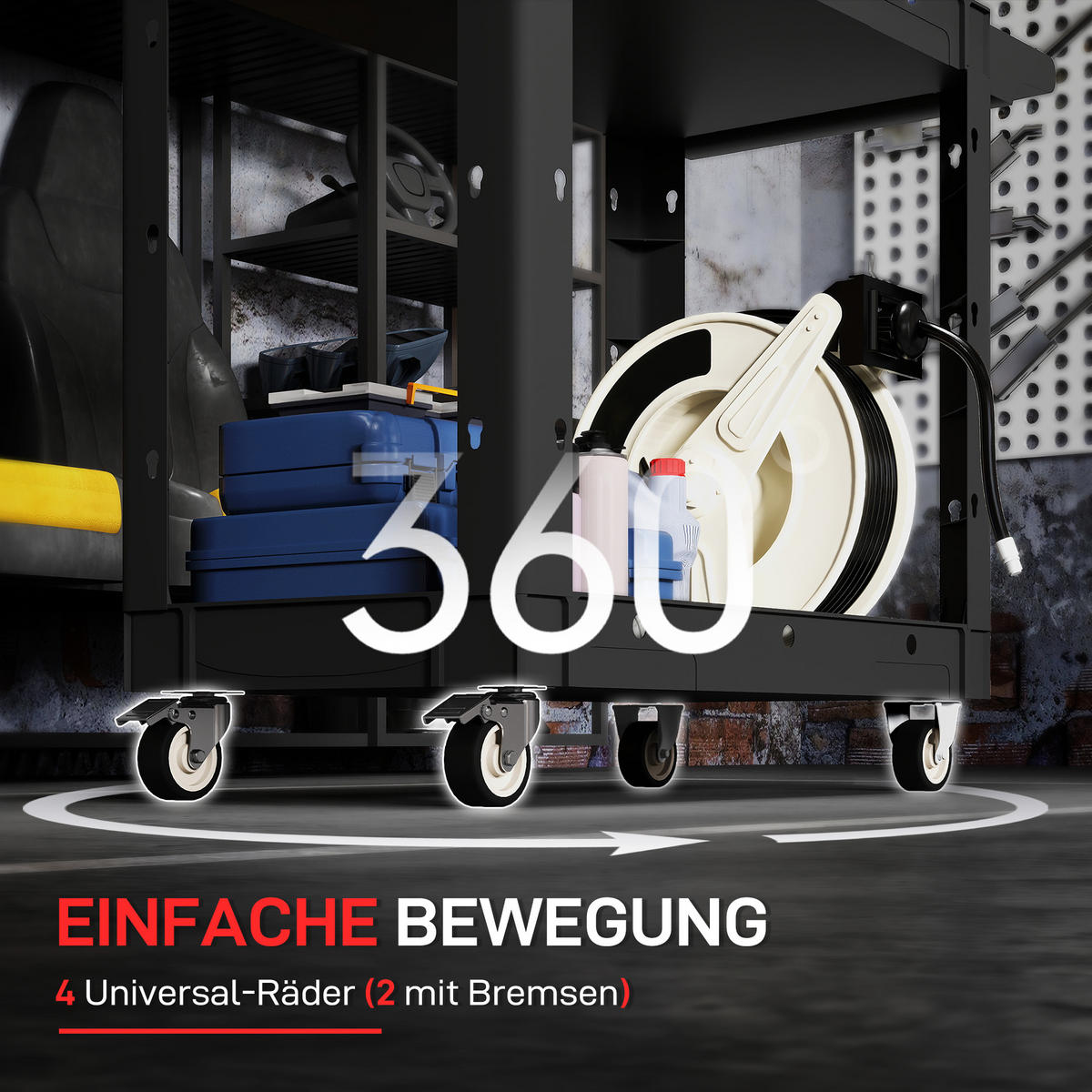 WERKSTATT-ROLLWAGEN mit 2 Etagen, Werkzeugwagen mit Seitengriff, Hakenlöchern - Schwarz, Kunststoff (43.5/84.5/102.6cm) - HOMCOM