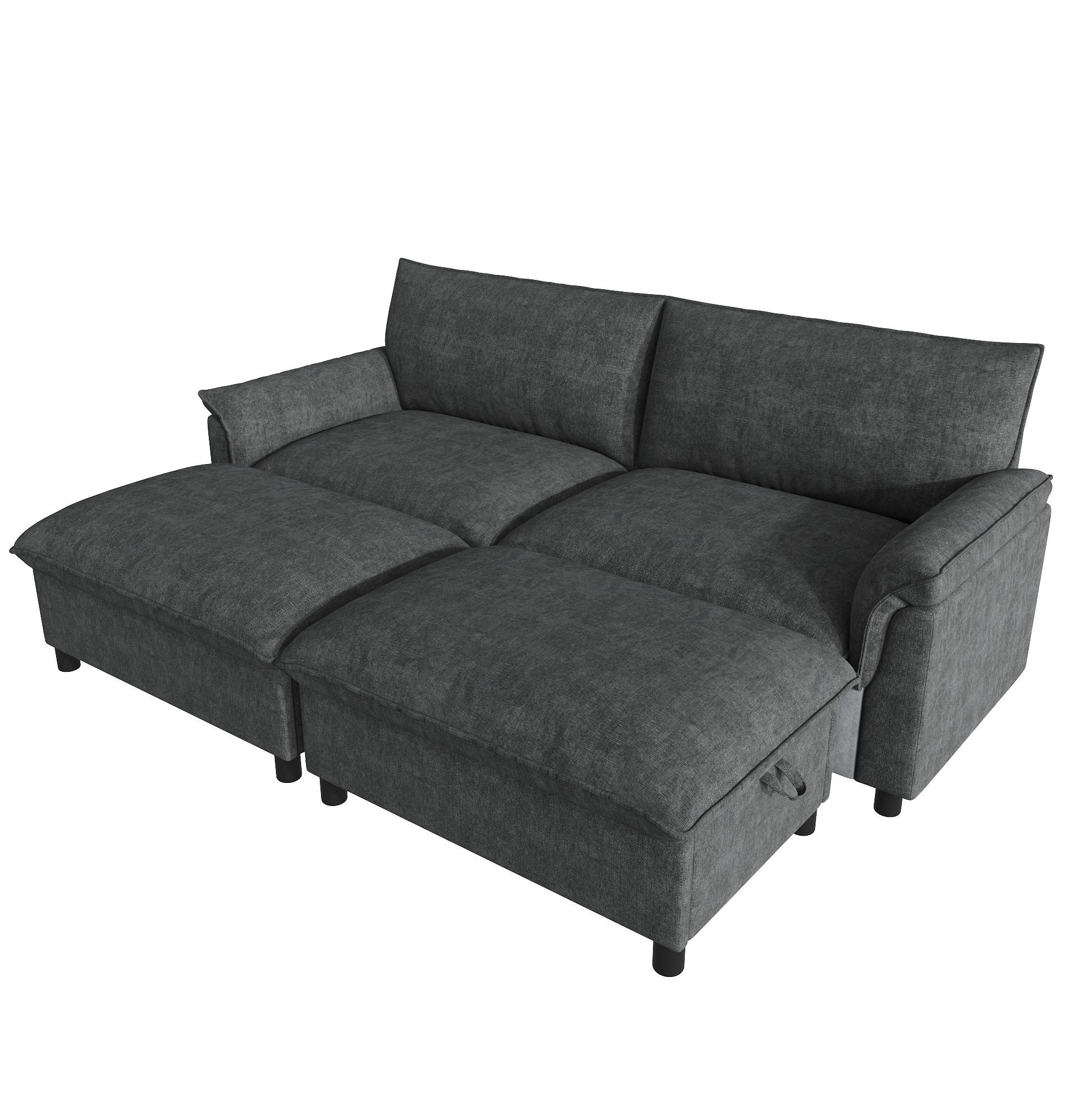 ECKSOFA 216/77/82 cm mit Schlaffunktion, beweglichem Fußhocker und Stauraum, Schwarz - Schwarz, Textil (216/77cm) - Redom