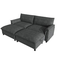 ECKSOFA 216/77/82 cm mit Schlaffunktion, beweglichem Fußhocker und Stauraum, Schwarz - Schwarz, Textil (216/77cm) - Redom