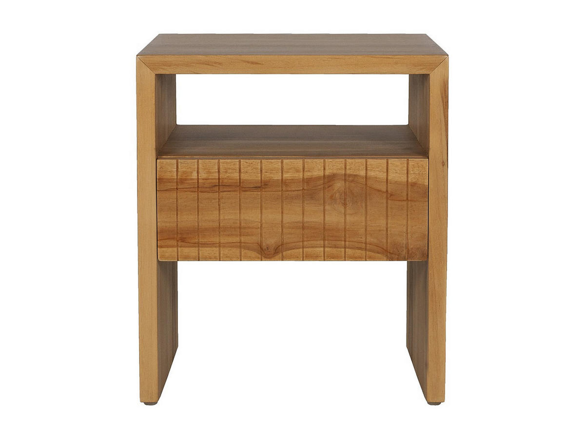 2ER-SET Nachttische – 1 Schublade & 1 Fach – Teakholz – Naturfarben – REVUKA - Naturfarben, Holz (45/52/39cm) - Vente-Unique