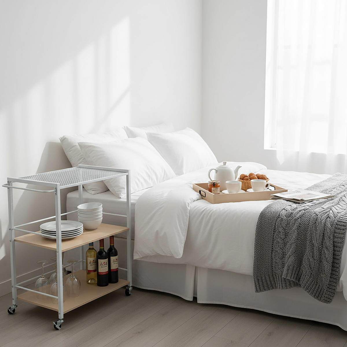 SERVIERWAGEN - Hellbraun, Holzwerkstoff/Kunststoff (70/88/40cm) - Relaxdays