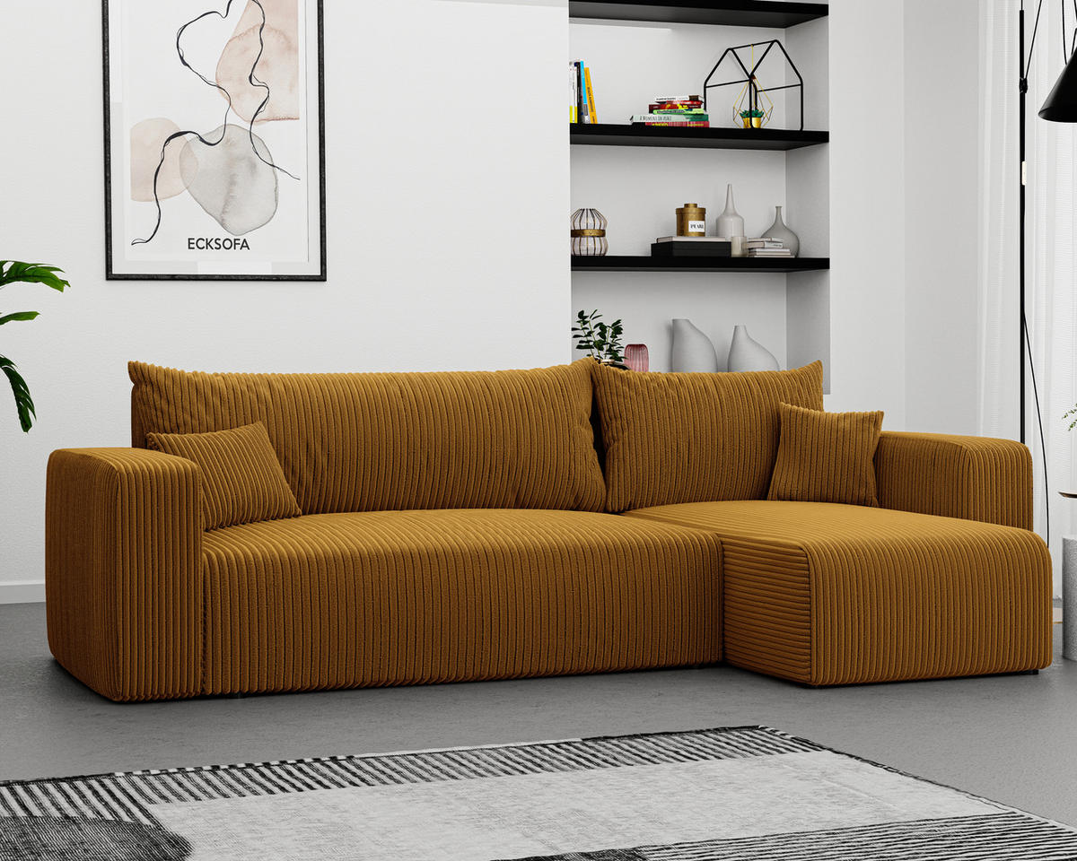 ECKSOFA Gelb Cord-Stoff mit Bettkasten - Gelb, Textil (248/145cm) - Idohome