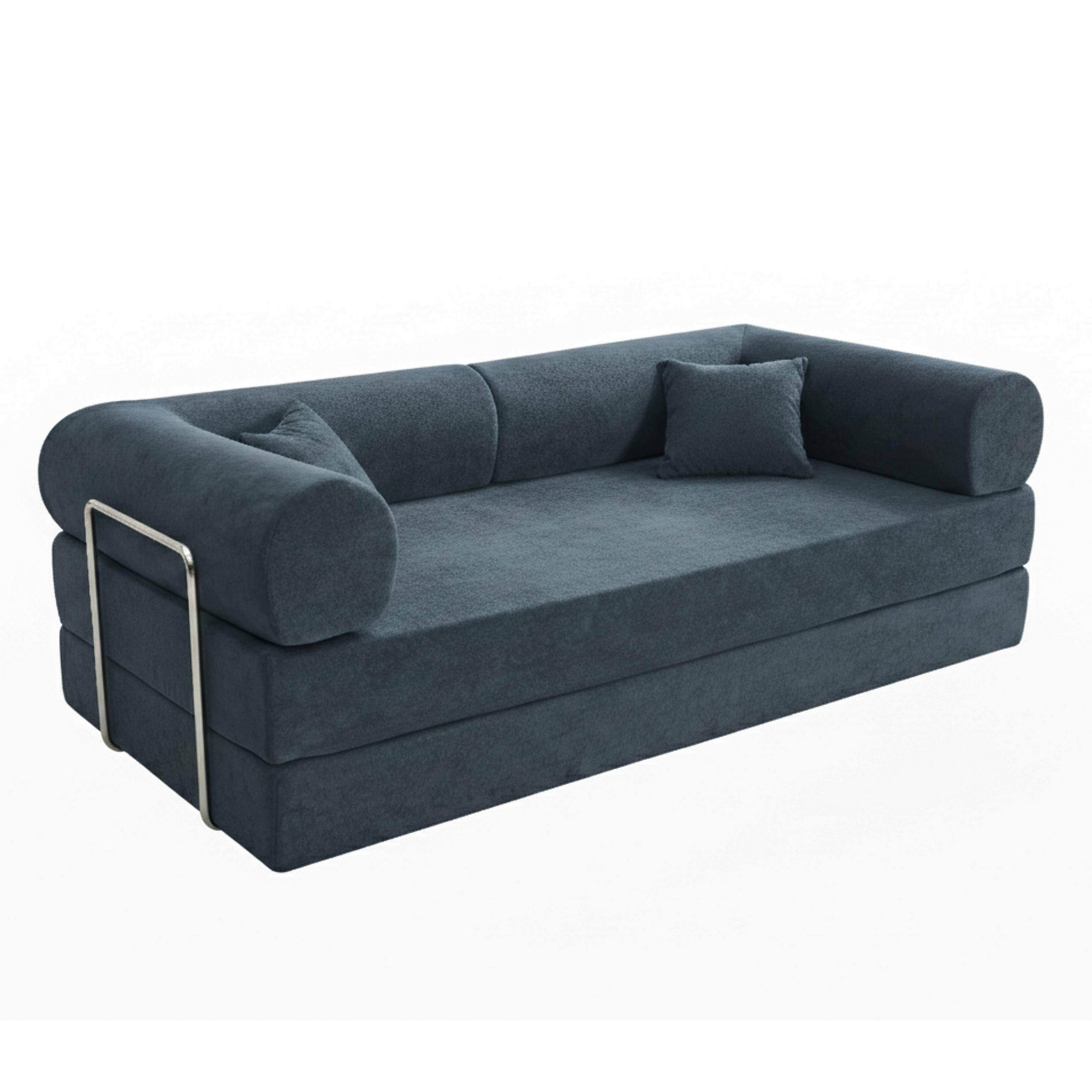 SCHLAFSOFA mit 2 Sitzplätzen, Dunkelblau - Blau, Textil (204/67/102cm) - Oviala
