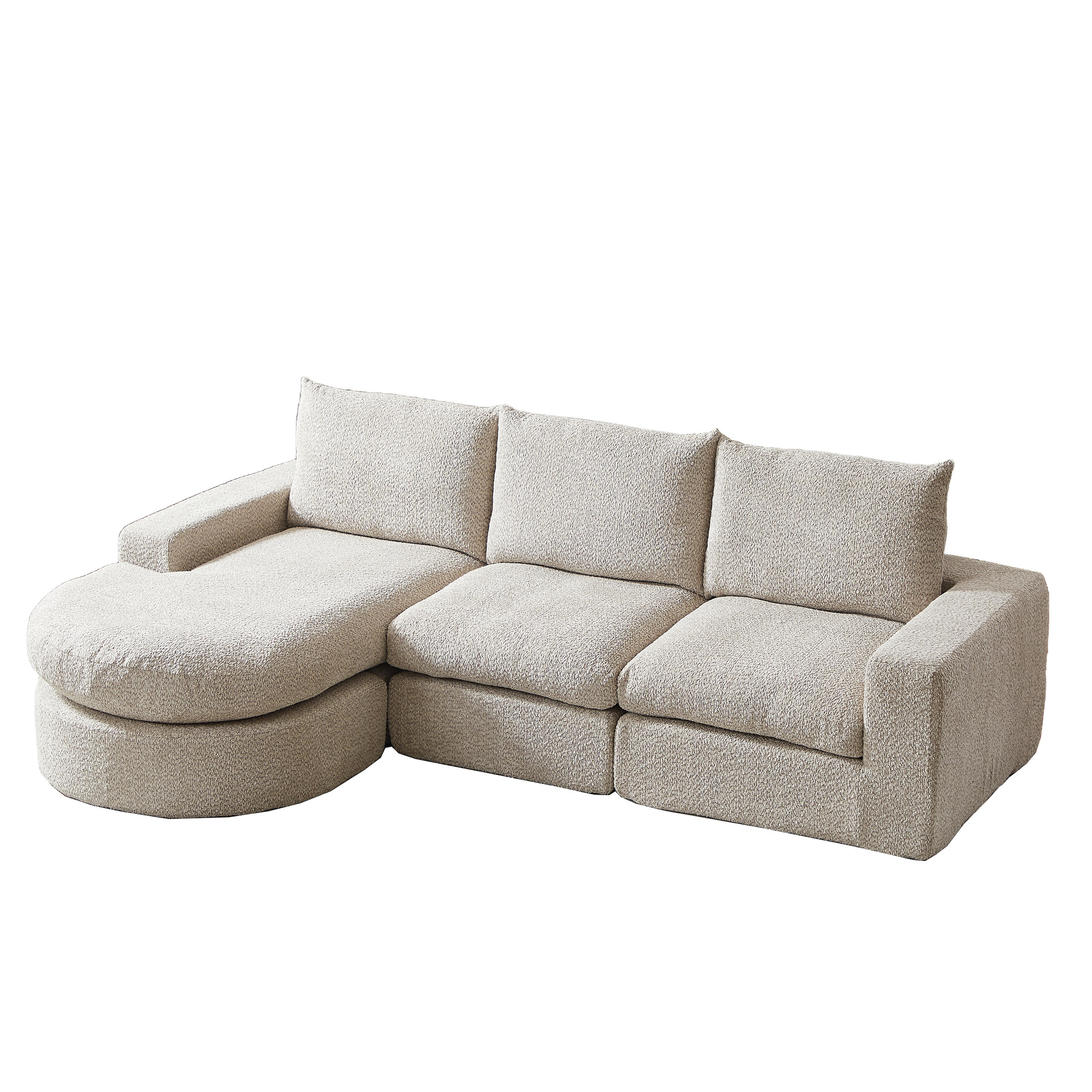 SCHLAFSOFA aus Chenille mit Liegestuhl, montagefrei - Beige, Textil (251/81/160cm)