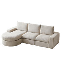 SCHLAFSOFA aus Chenille mit Liegestuhl, montagefrei - Beige, Textil (251/81/160cm)