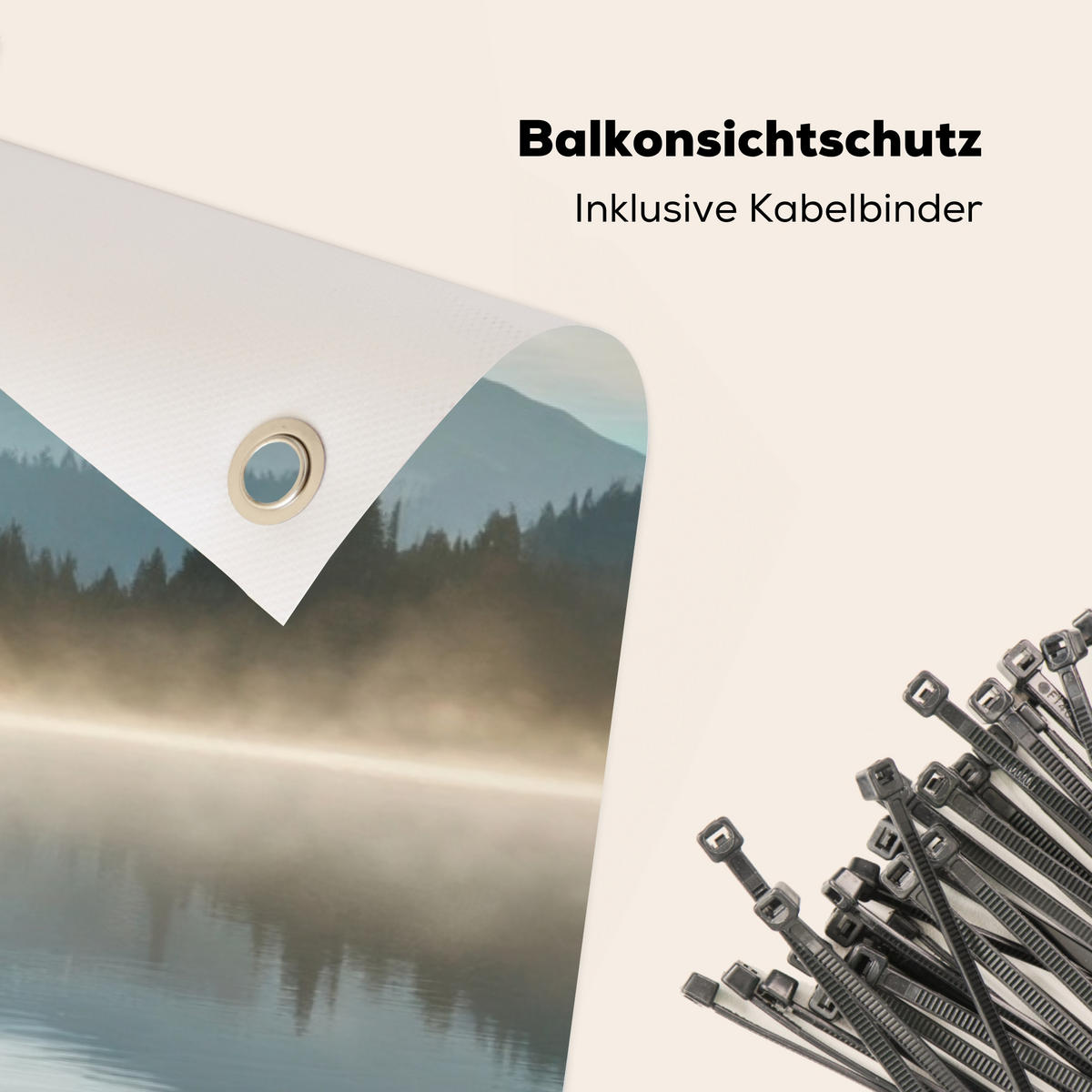 BALKON-SICHTSCHUTZ See - Nebel - Berge - Landschaft - Hellblau, Kunststoff (300/120cm) - MuchoWow