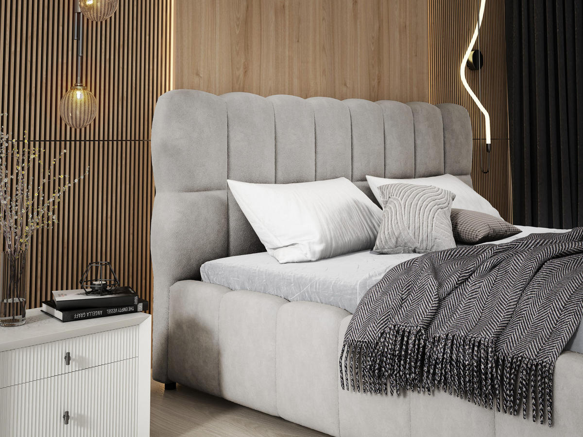 DOPPELBETT 160x200 cm Avilla mit Bettkasten, Lattenrost, Samt, Hellgrau - Hellgrau, Holz/Textil (160/200cm) - Emporius