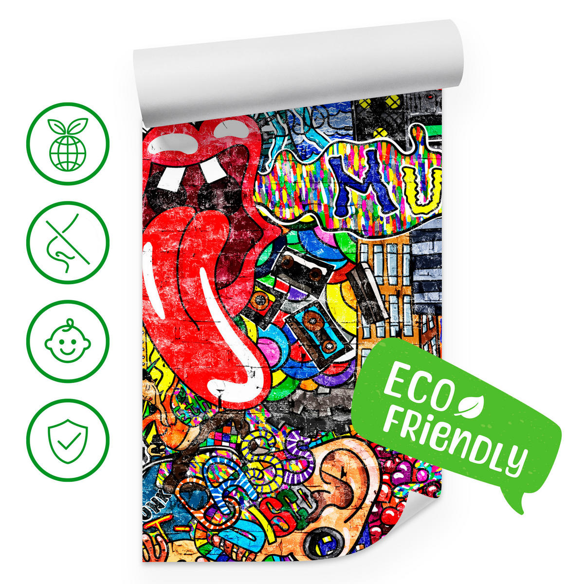 FOTOTAPETE für Jugendzimmer GRAFFITI Musik Abstrakt Farben 250x175 - Blau/Gelb, Papier (250/175cm) - Muralo