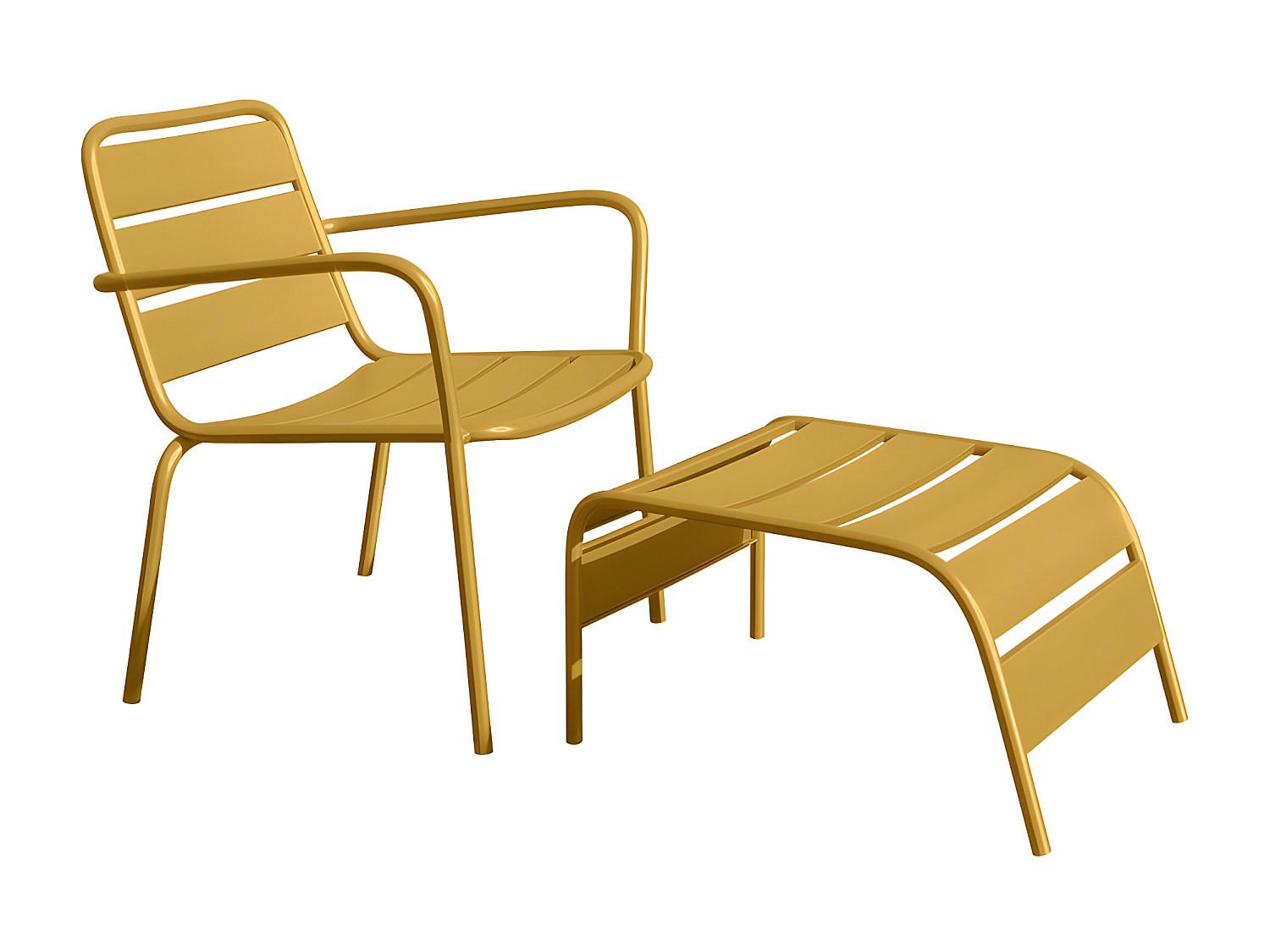 GARTENSESSEL niedrig & stapelbar + Fußbank - Metall - Senfgelb - MIRMANDE von MYLIA - Gelb, Metall (67.5/71.5/60cm) - Vente-Unique