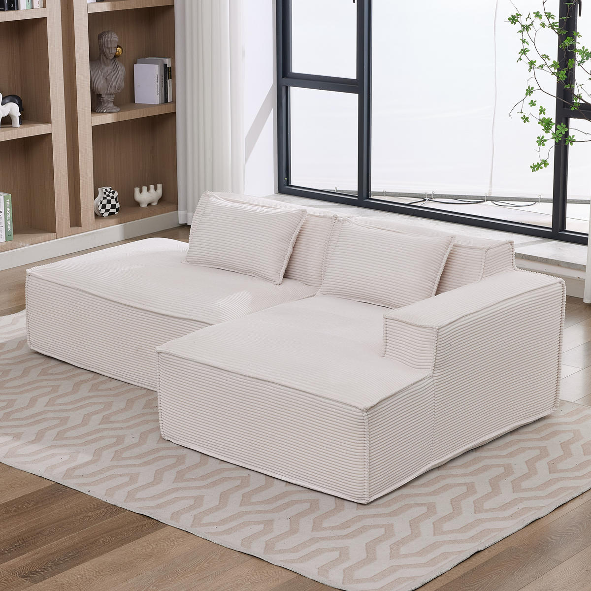 ECKSOFA Polyester Beige mit Kissen - Beige, Textil (235/129cm) - WISHDOR