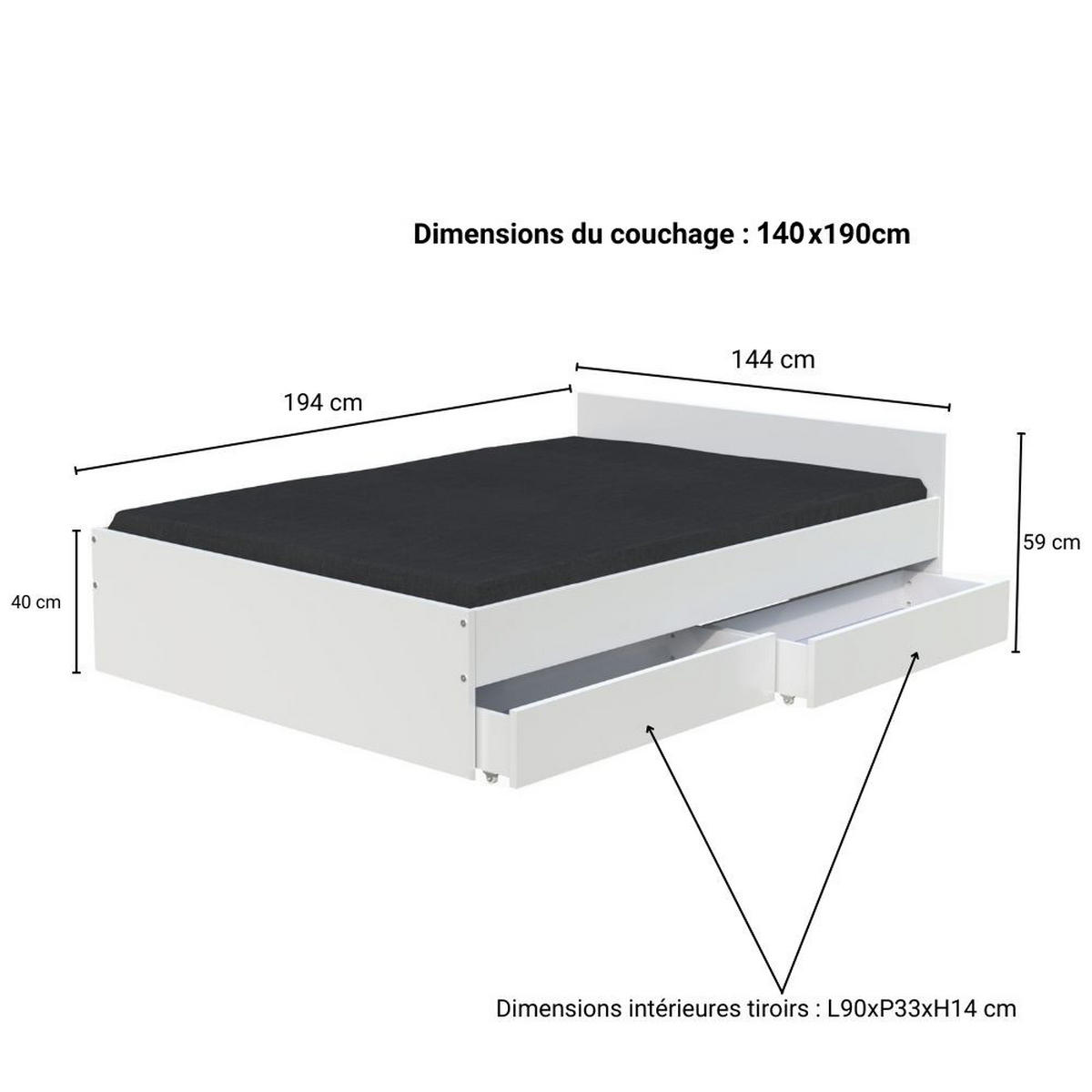 BETT KAPPA mit Schubladen/ Bett 140x190 - Weiß - Weiß, Holzwerkstoff (140/190cm) - Weber Industries