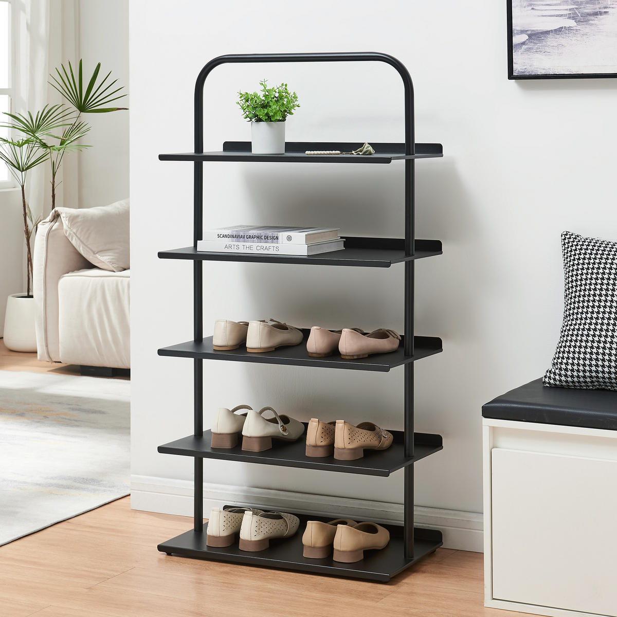 OBUVNÍK Poytya - černá, kov (60/119/32cm) - [en.casa]