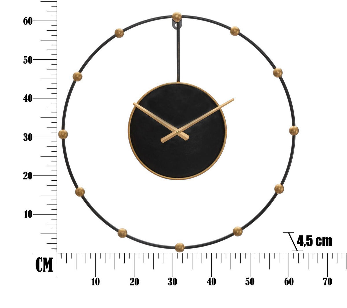 WANDUHR Pearl, schwarz, Eisen, 61 x 4,5 x 61 cm - Schwarz, Metall (61/61/4.5cm) - Mauro Ferretti