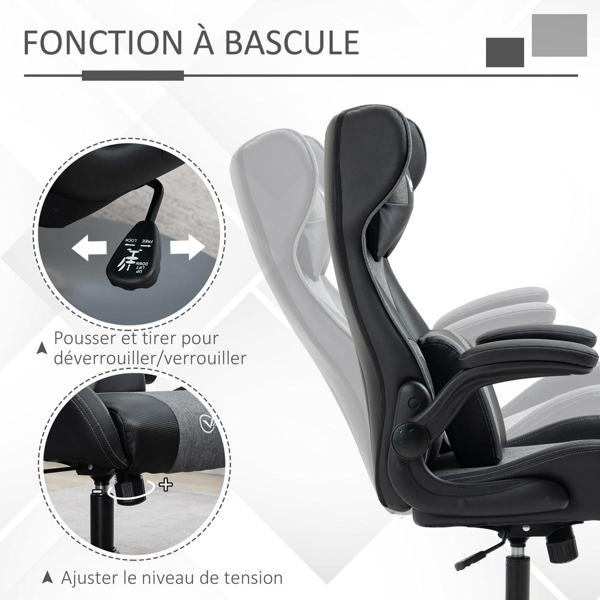 GAMINGSTUHL DE-11676 ergonomisch höhenverstellbar 360° Grau/Schwarz - Schwarz, Metall (73/118/69cm) - ComfortXL
