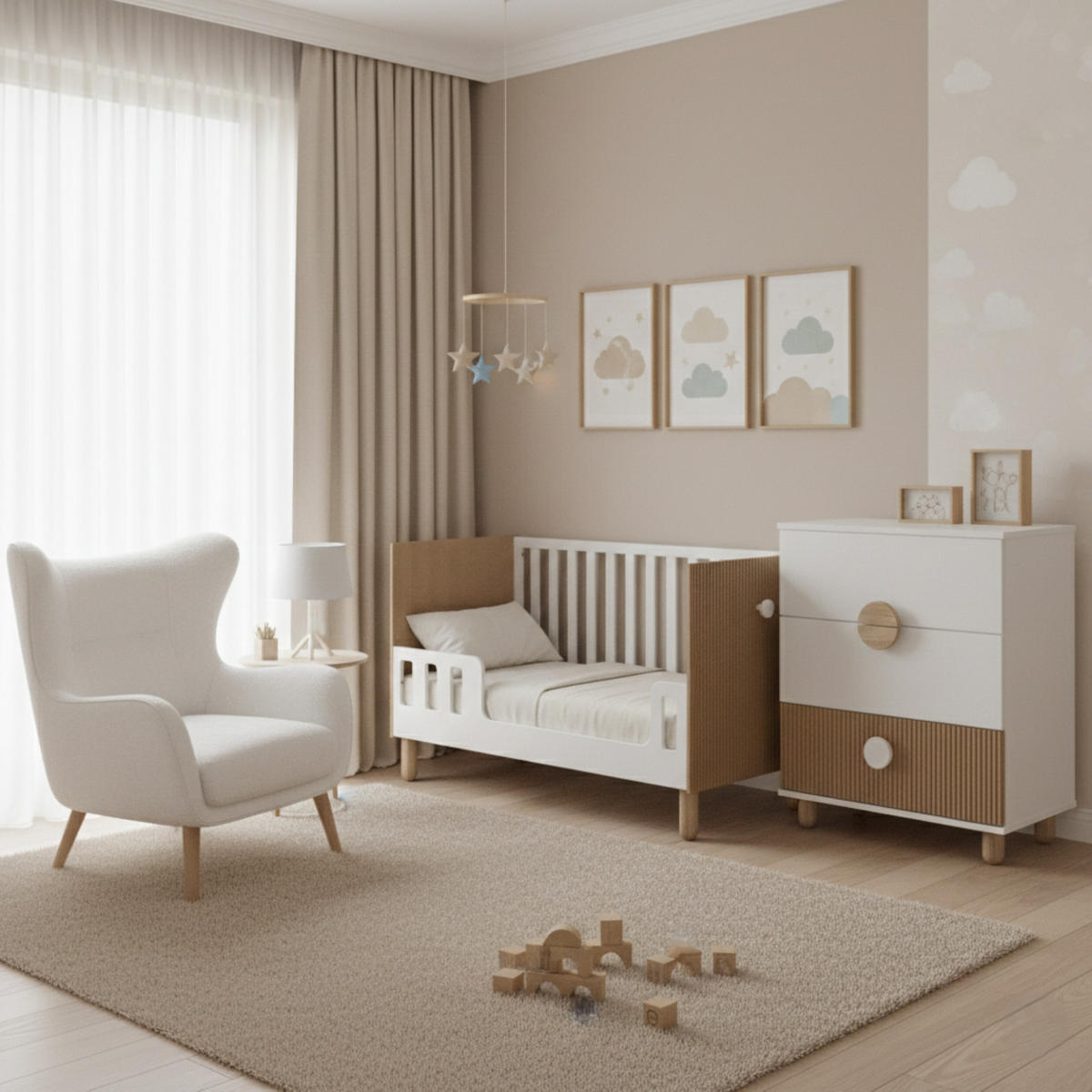 GITTERBETT Bebella - Weiß, Naturmaterialien (60/120cm) - kiki design