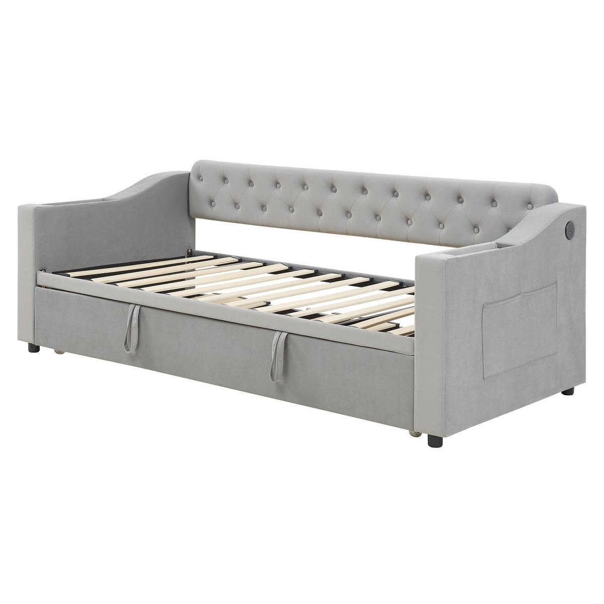 AUSZIEHBETT 90/180/190 cm DE-01976, in Grau, mit USB und Stauraum - Grau, Metall (90/190cm) - ComfortXL