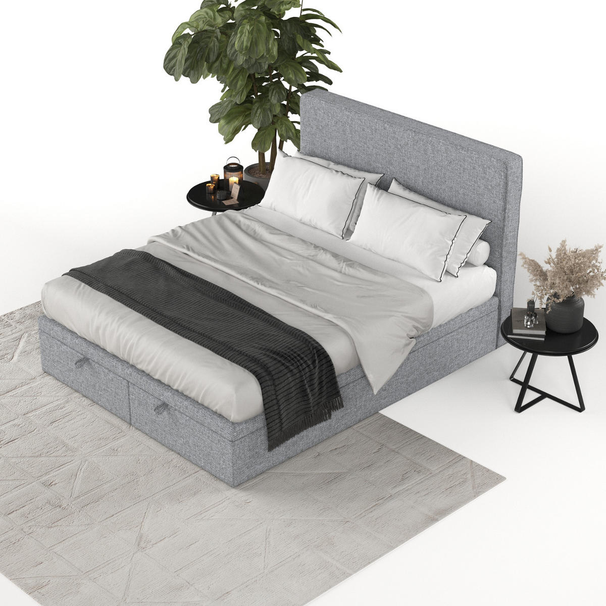 POLSTERBETT Hush mit Stauraum 200/200 cm Grau im Alta Stoff - Schwarz/Grau, Holz/Holzwerkstoff (200/200cm) - AltaBeds