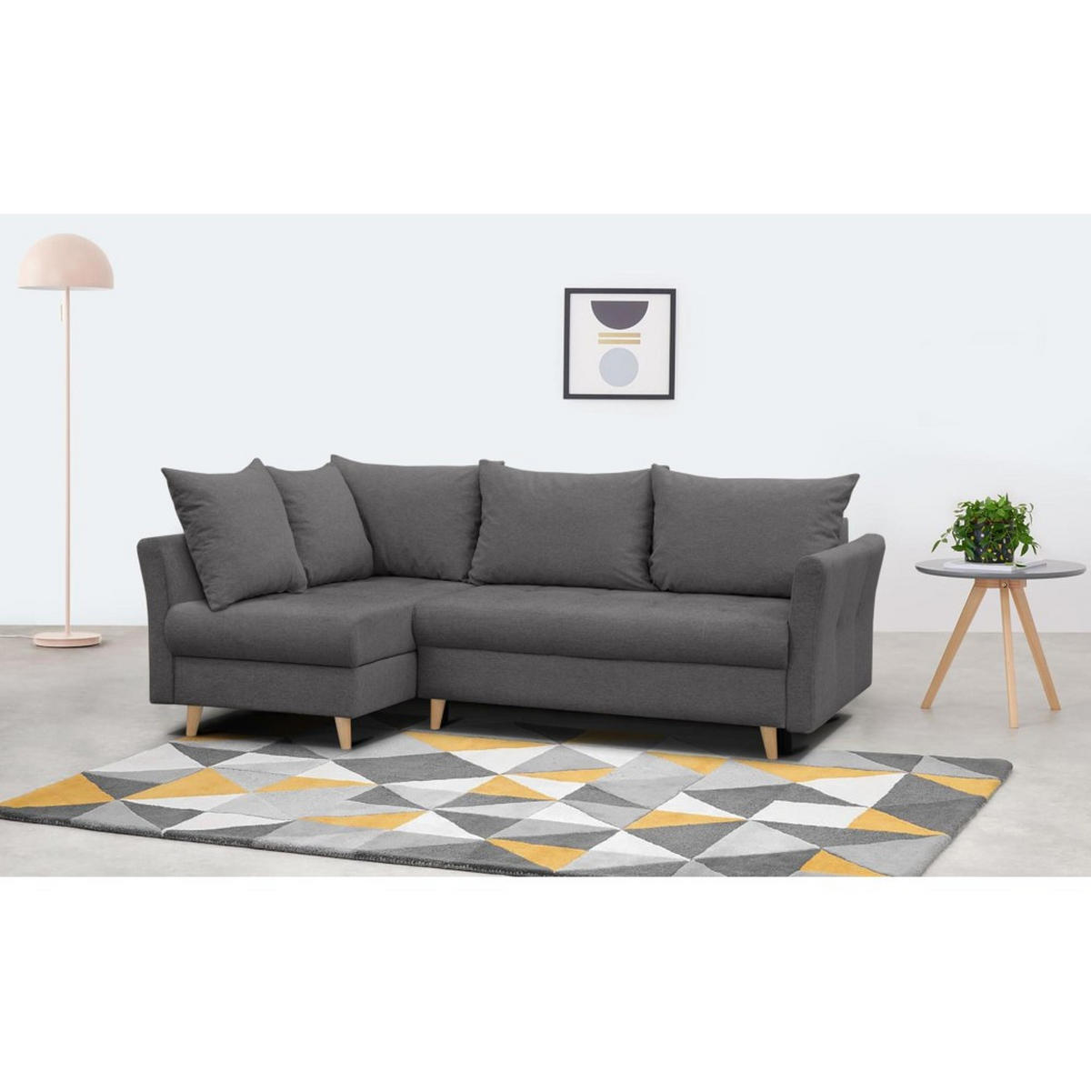ECKSCHLAFSOFA Neron mit 2 Bettkasten und Beine in Buchefarbe, Dunkelgrau, links - Dunkelgrau/Buchefarben, Textil (233/148cm) - Beautysofa