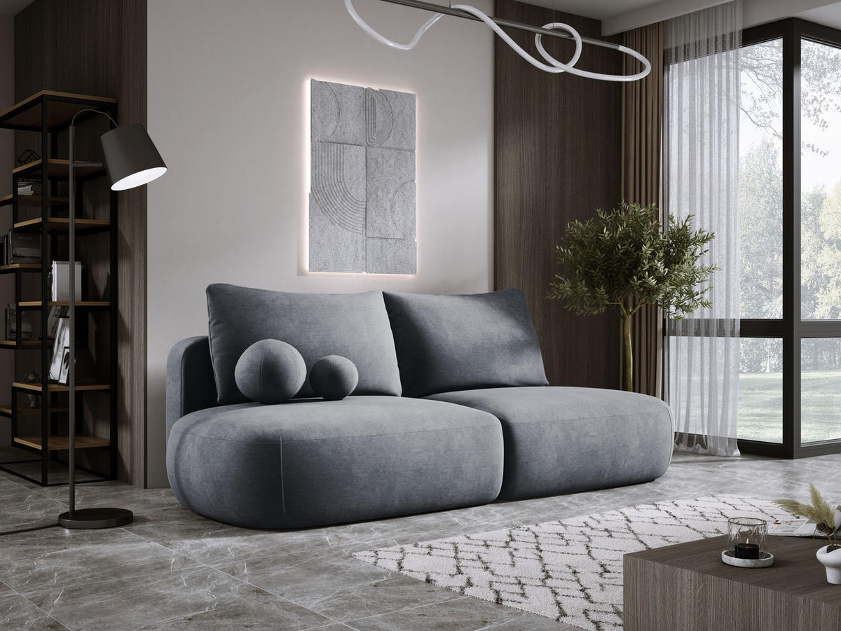 SCHLAFSOFA Moderne BABU mit Schlaffunktion – 3-Sitzer Sofa mit Bettkasten, DL-Automat, 2 Rückenkissen, 2 Zierkissen, 240x90x90 cm, Grau - Grau, Holz/Textil (240/90/90cm) - DomoHome