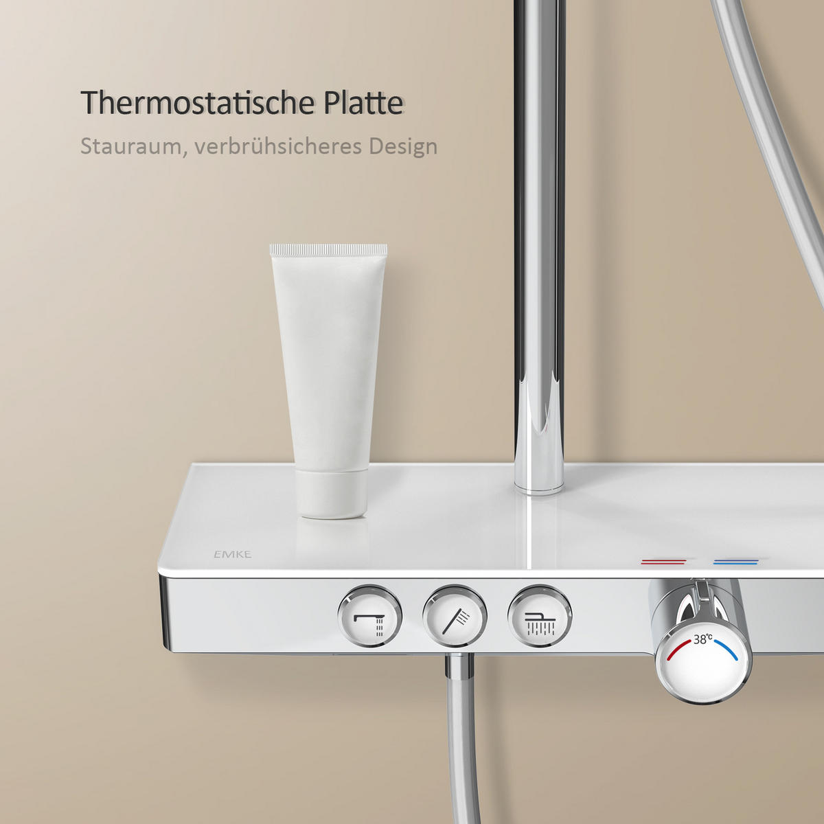 ÜBERKOPFBRAUSESET mit Thermostat höhenverstellbar Chrom 112,7/46 cm - Chromfarben, Metall (36/118/46cm) - EMKE