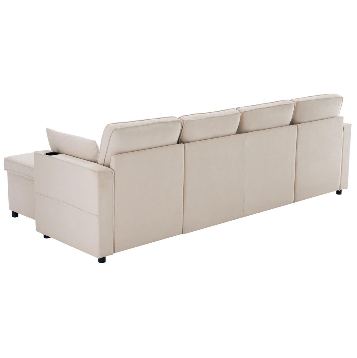 SCHLAFSOFA 270/130/86 cm in Beige – ausziehbar mit Stauraum und Getränkehaltern - Beige, Textil (130/86/270cm) - BEAOK